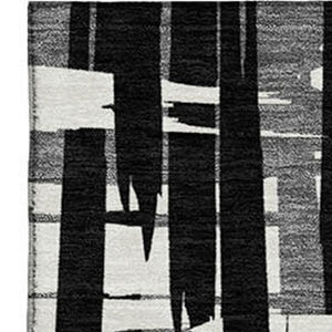 HomeRoots 10' X 14' Black And Ivory Striped Washable Area Rug with UV Protection - Stylish, Durable, and Versatile! 705659