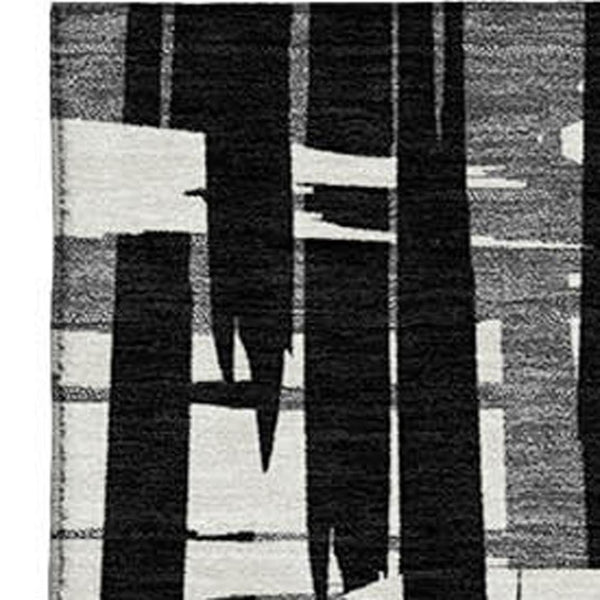 HomeRoots 10' X 14' Black And Ivory Striped Washable Area Rug with UV Protection - Stylish, Durable, and Versatile! 705659