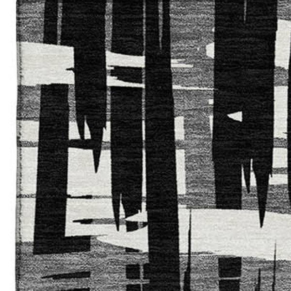 HomeRoots 10' X 14' Black And Ivory Striped Washable Area Rug with UV Protection - Stylish, Durable, and Versatile! 705659