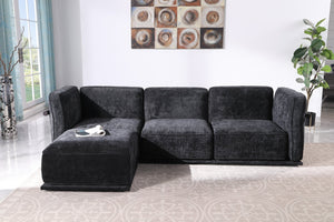 English Elm 102 Inch Linen Modular Sectional Sofa with Hidden Storage and Cloud Cushion Comfort Black W1099S00193
