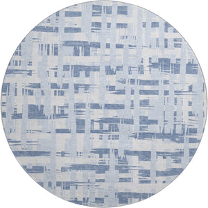 HomeRoots 8' Blue And Ivory Striped Washable Round Rug – Durable, UV-Protected, Perfect for Coastal Spaces! 705662