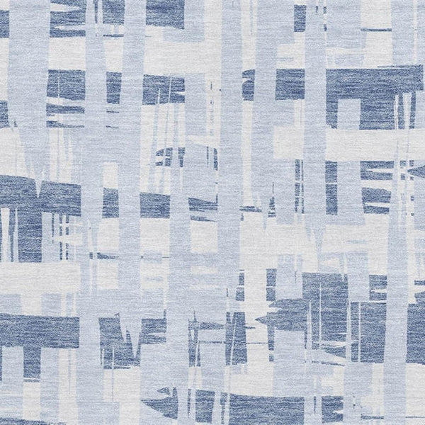 HomeRoots 8' X 10' Striped Washable Area Rug - Stylish Blue & Ivory with UV Protection for High-Traffic Spaces 705663