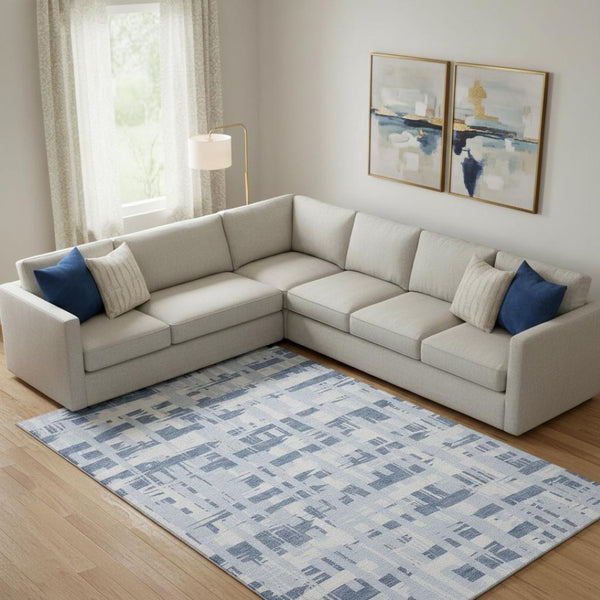 HomeRoots 9' Blue and Ivory Striped Area Rug – Washable, UV-Protected, Durable Design for Indoor & Outdoor Use 705664