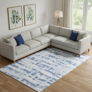 HomeRoots 10' X 14' Blue Striped Area Rug - Washable, UV Protected, Durable & Family-Friendly for Any Space 705665