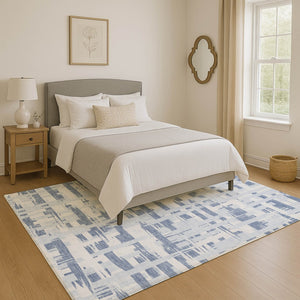 HomeRoots 10' X 14' Blue Striped Area Rug - Washable, UV Protected, Durable & Family-Friendly for Any Space 705665