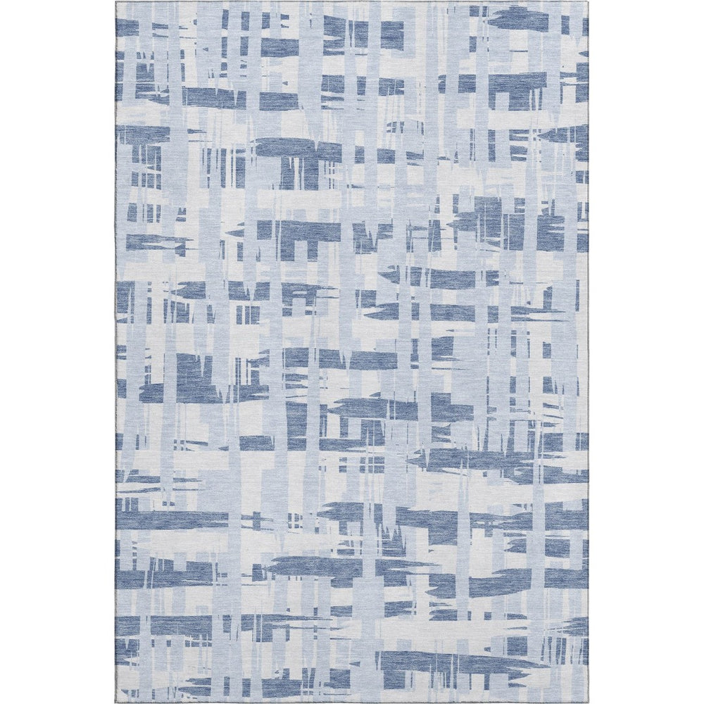 HomeRoots 10' X 14' Blue Striped Area Rug - Washable, UV Protected, Durable & Family-Friendly for Any Space 705665