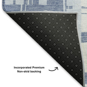 HomeRoots 10' X 14' Blue Striped Area Rug - Washable, UV Protected, Durable & Family-Friendly for Any Space 705665
