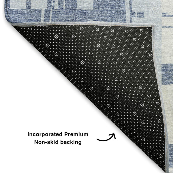 HomeRoots 10' X 14' Blue Striped Area Rug - Washable, UV Protected, Durable & Family-Friendly for Any Space 705665