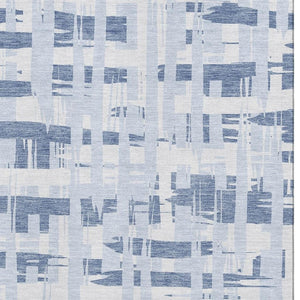 HomeRoots 10' X 14' Blue Striped Area Rug - Washable, UV Protected, Durable & Family-Friendly for Any Space 705665