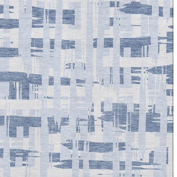 HomeRoots 10' X 14' Blue Striped Area Rug - Washable, UV Protected, Durable & Family-Friendly for Any Space 705665
