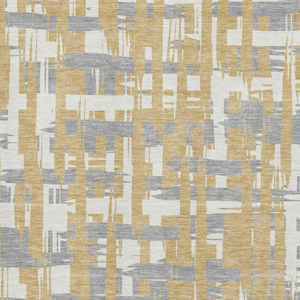 HomeRoots 5' X 8' Striped Gold Ivory Gray Washable Area Rug with UV Protection for Modern Home Decor Elegance 705667