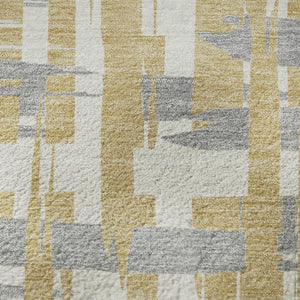 HomeRoots 8' Gold, Ivory & Gray Striped Round Rug - Washable, UV-Protected, Durable for Kids & Pets! 705668