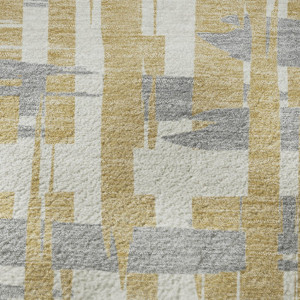 HomeRoots 8' Gold, Ivory & Gray Striped Round Rug - Washable, UV-Protected, Durable for Kids & Pets! 705668