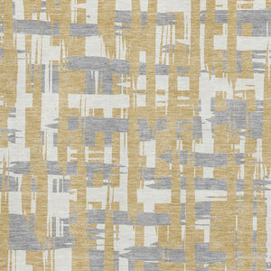 HomeRoots 8' X 10' Stylish Gold Ivory Gray Striped Washable Area Rug with UV Protection & Non-Slip Backing 705669