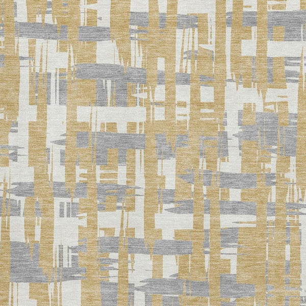 HomeRoots 8' X 10' Stylish Gold Ivory Gray Striped Washable Area Rug with UV Protection & Non-Slip Backing 705669