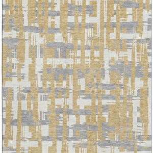 HomeRoots 8' X 10' Stylish Gold Ivory Gray Striped Washable Area Rug with UV Protection & Non-Slip Backing 705669