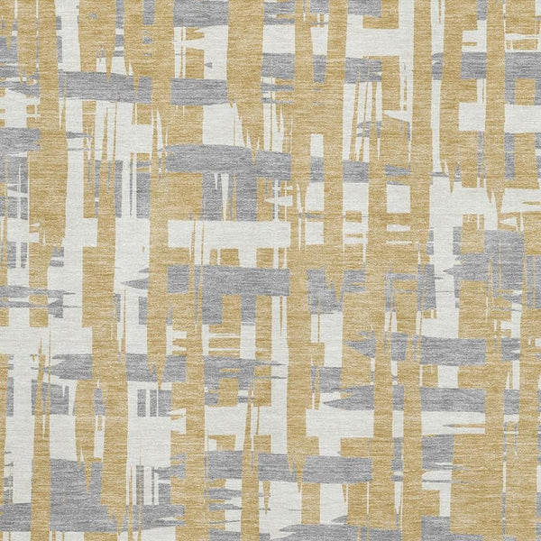 HomeRoots 9' X 12' Gold Ivory & Gray Striped Area Rug - Washable, UV-Protected, Stain-Resistant for Busy Homes 705670