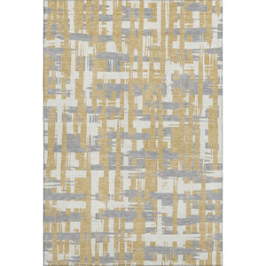 HomeRoots 10' X 14' Striped Washable Area Rug in Gold, Ivory & Gray - Durable, UV-Protected & Stain Resistant! 705671