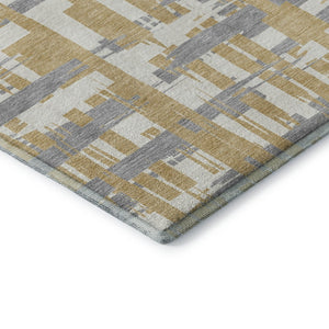 HomeRoots 10' X 14' Striped Washable Area Rug in Gold, Ivory & Gray - Durable, UV-Protected & Stain Resistant! 705671