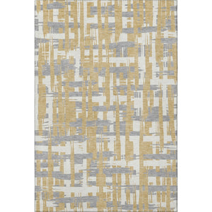 HomeRoots 10' X 14' Striped Washable Area Rug in Gold, Ivory & Gray - Durable, UV-Protected & Stain Resistant! 705671