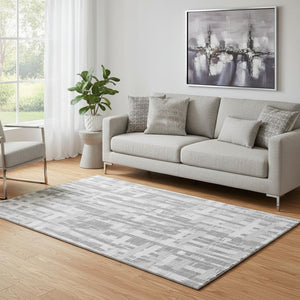 HomeRoots 5' X 8' Gray And Ivory Striped Area Rug - Washable, UV Protected, Durable, Ideal for Home Décor 705673