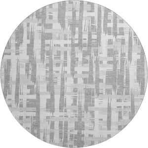 HomeRoots 8' Gray And Ivory Striped Washable Round Rug – Durable, Stylish, UV-Protected for Family Spaces 705674
