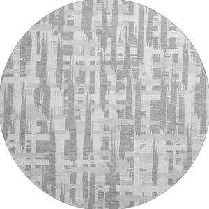 HomeRoots 8' Gray And Ivory Striped Washable Round Rug – Durable, Stylish, UV-Protected for Family Spaces 705674