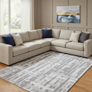 HomeRoots 8' X 10' Gray And Ivory Striped Washable Area Rug – Durable, UV Protected, Non-Slip Design for Homes 705675