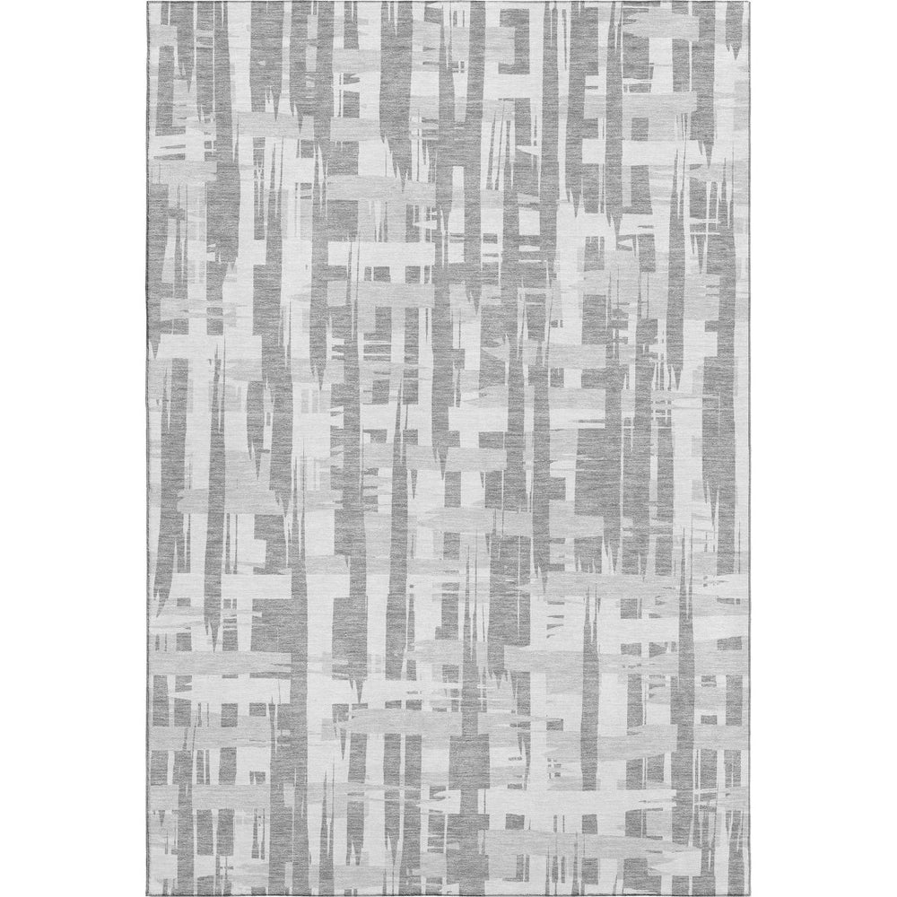 HomeRoots 8' X 10' Gray And Ivory Striped Washable Area Rug – Durable, UV Protected, Non-Slip Design for Homes 705675