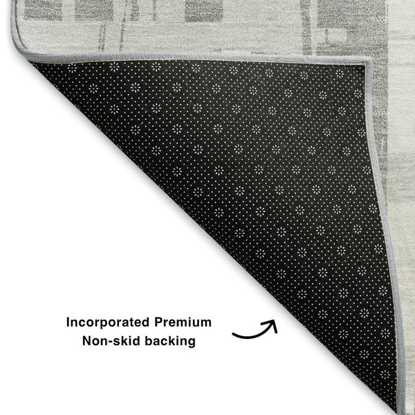 HomeRoots 8' X 10' Gray And Ivory Striped Washable Area Rug – Durable, UV Protected, Non-Slip Design for Homes 705675