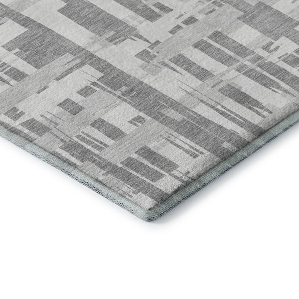 HomeRoots 8' X 10' Gray And Ivory Striped Washable Area Rug – Durable, UV Protected, Non-Slip Design for Homes 705675
