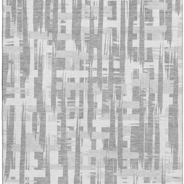 HomeRoots 8' X 10' Gray And Ivory Striped Washable Area Rug – Durable, UV Protected, Non-Slip Design for Homes 705675