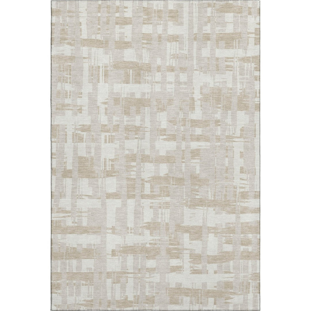 HomeRoots 5' X 8' Washable Ivory and Tan Striped Area Rug with UV Protection and Non-Slip Backing for Homes 705679