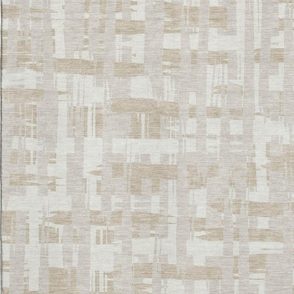 HomeRoots 5' X 8' Washable Ivory and Tan Striped Area Rug with UV Protection and Non-Slip Backing for Homes 705679