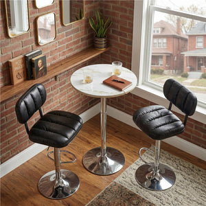 English Elm Set of 2 Adjustable Pu Leather Barstools with Chrome Base for Kitchen or Home Bar Black,Silver W3875P378576