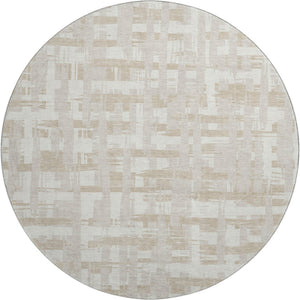 HomeRoots 8' Ivory and Tan Striped Washable Round Rug - UV Protected, Stain Resistant, Perfect for High-Traffic Areas 705680