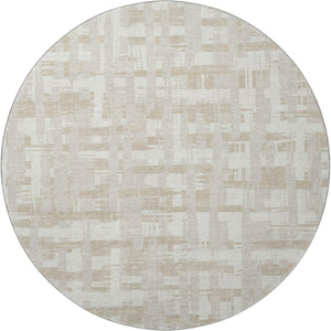 HomeRoots 8' Ivory and Tan Striped Washable Round Rug - UV Protected, Stain Resistant, Perfect for High-Traffic Areas 705680