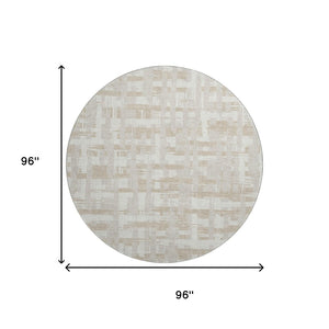 HomeRoots 8' Ivory and Tan Striped Washable Round Rug - UV Protected, Stain Resistant, Perfect for High-Traffic Areas 705680