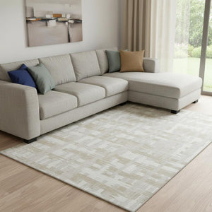 HomeRoots 8' X 10' Ivory and Tan Striped Washable Area Rug with UV Protection - Stylish, Durable, Easy-Care Design 705681