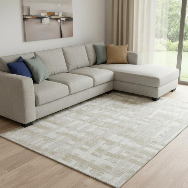 HomeRoots 8' X 10' Ivory and Tan Striped Washable Area Rug with UV Protection - Stylish, Durable, Easy-Care Design 705681