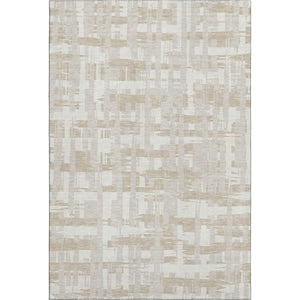 HomeRoots 9' X 12' Ivory and Tan Striped Washable Area Rug - Durable, Stain-Resistant with UV Protection! 705682