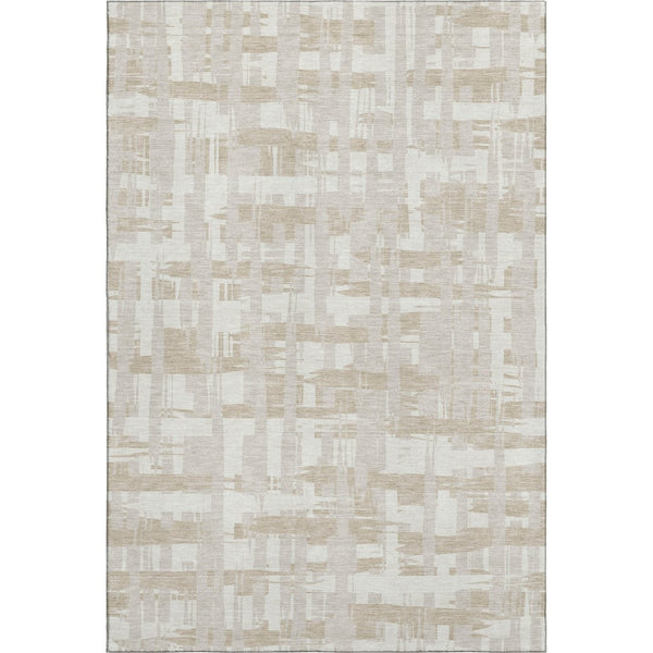 HomeRoots 9' X 12' Ivory and Tan Striped Washable Area Rug - Durable, Stain-Resistant with UV Protection! 705682