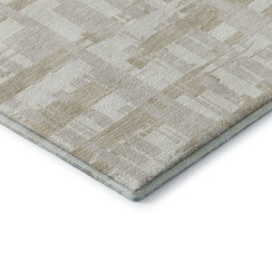 HomeRoots 9' X 12' Ivory and Tan Striped Washable Area Rug - Durable, Stain-Resistant with UV Protection! 705682