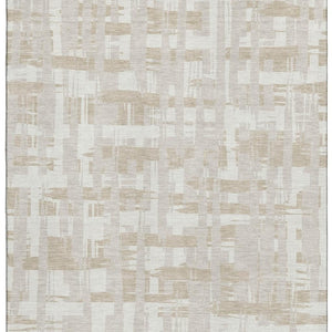 HomeRoots 9' X 12' Ivory and Tan Striped Washable Area Rug - Durable, Stain-Resistant with UV Protection! 705682