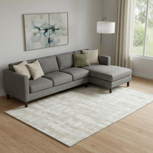 HomeRoots 10' Ivory and Tan Striped Washable Area Rug - Durable, UV Protected, Perfect for Family Living Spaces 705683
