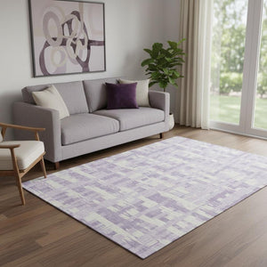 HomeRoots 5' X 8' Striped Lavender and Ivory Area Rug - Washable, UV Protected, Stain-Resistant, Stylish Home Accent 705685