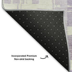 HomeRoots 5' X 8' Striped Lavender and Ivory Area Rug - Washable, UV Protected, Stain-Resistant, Stylish Home Accent 705685