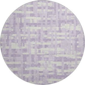 HomeRoots 8' Stylish Lavender and Ivory Striped Washable Round Rug with UV Protection and Stain Resistance 705686