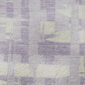 HomeRoots 8' Stylish Lavender and Ivory Striped Washable Round Rug with UV Protection and Stain Resistance 705686
