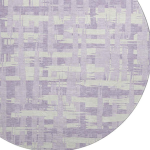 HomeRoots 8' Stylish Lavender and Ivory Striped Washable Round Rug with UV Protection and Stain Resistance 705686